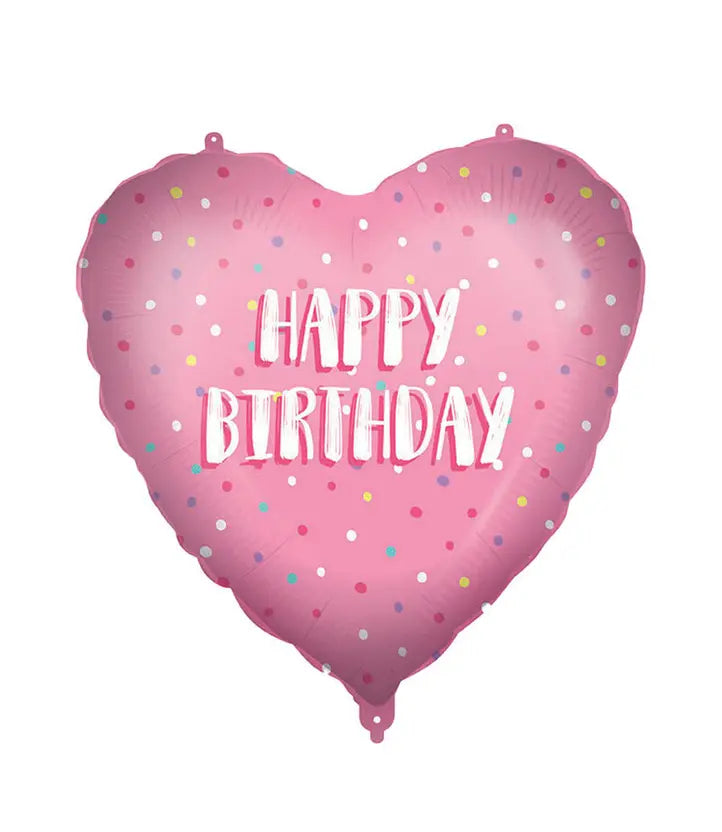 "Happy Birthday Pink Heart" Foil Balloon 46 cm