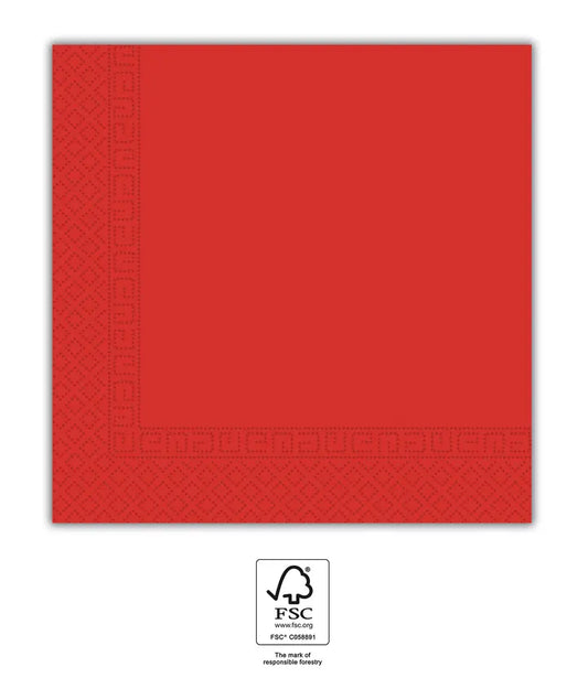 Red Three-Ply Paper Napkins 33x33 FSC.