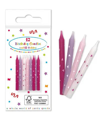 Birthday Candles with Holders "Pink" in FSC Paper Box