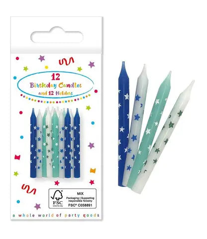 Birthday Candles with Holders "Blue" in FSC Paper Box