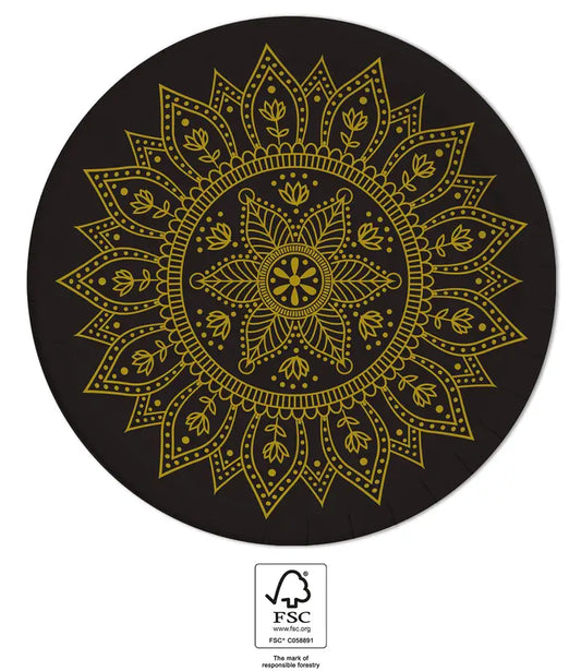 Mandala Black & Gold Plates Large 23cm