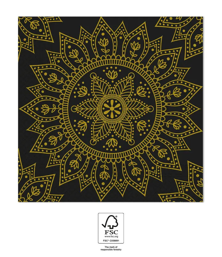 Mandala Black & Gold Paper Napkins 33x33cm
