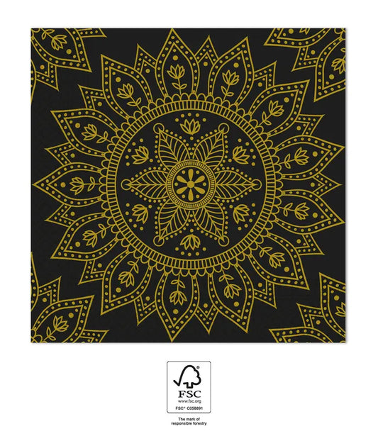 Mandala Black & Gold Paper Napkins 33x33cm