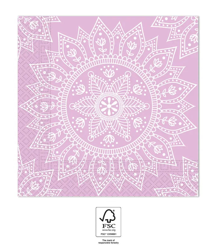 Mandala Purple & White Paper Napkins 33x33cm