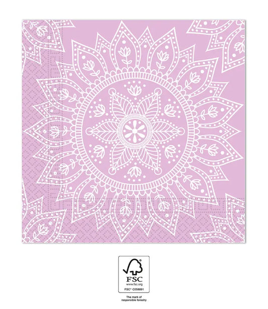 Mandala Purple & White Paper Napkins 33x33cm