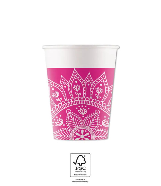 Mandala Fuchsia & White Cups 200ml