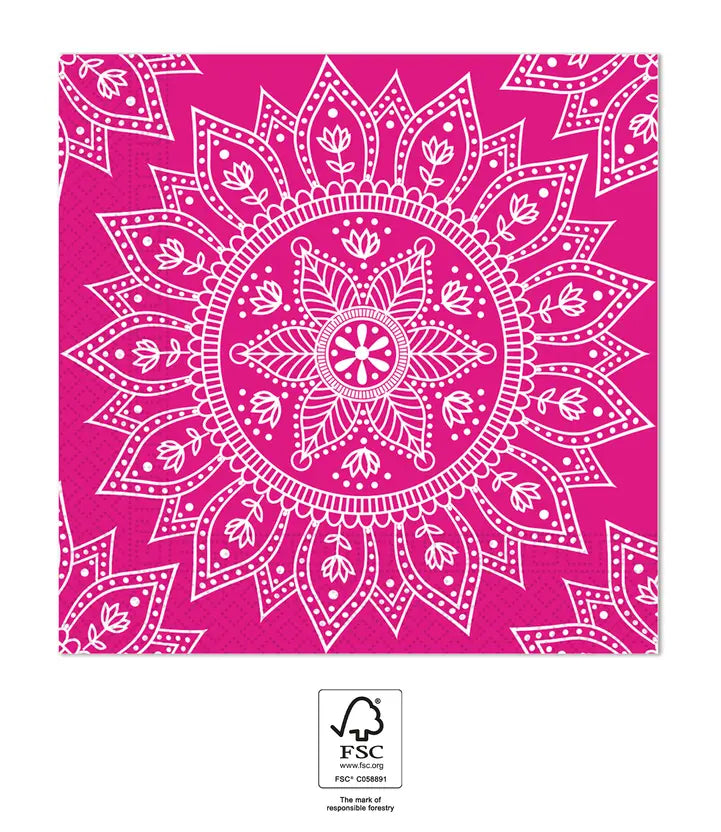 Mandala Fuchsia & White Paper Napkins 33x33cm