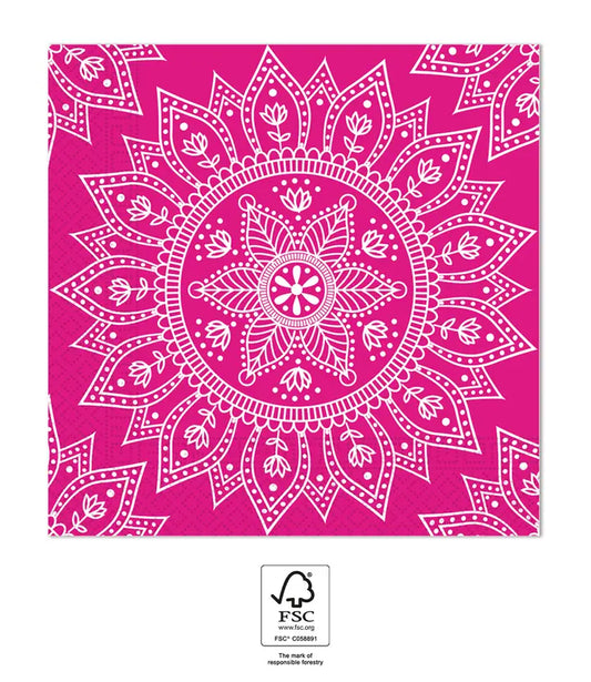 Mandala Fuchsia & White Paper Napkins 33x33cm