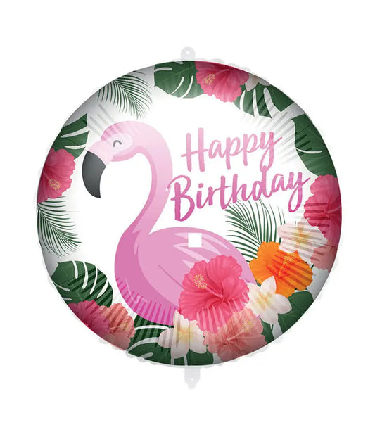 Flamingo Happy Birthday Round Foil Balloon 46 cm