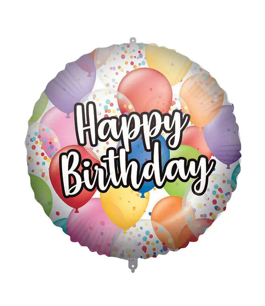 "Happy Birthday Balloons" Round Foil Balloon 46 cm