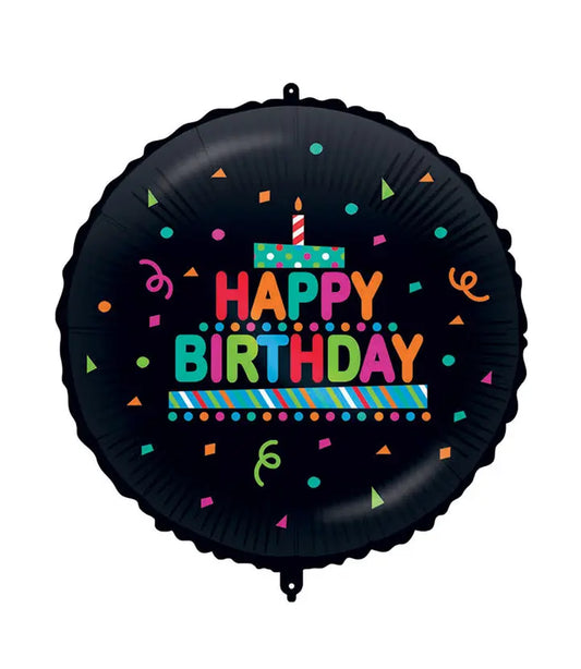 "Happy Birthday Black Confetti" Round Foil Balloon 46 cm