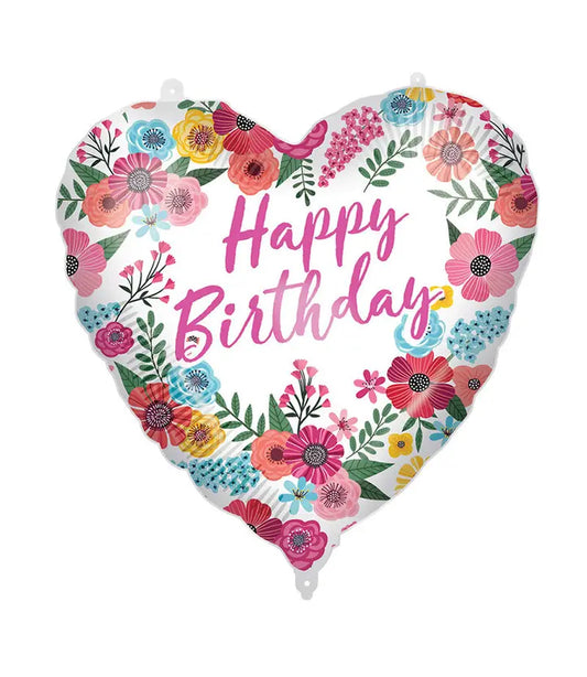 "Happy Birthday Floral" Heart Foil Balloon 46 cm