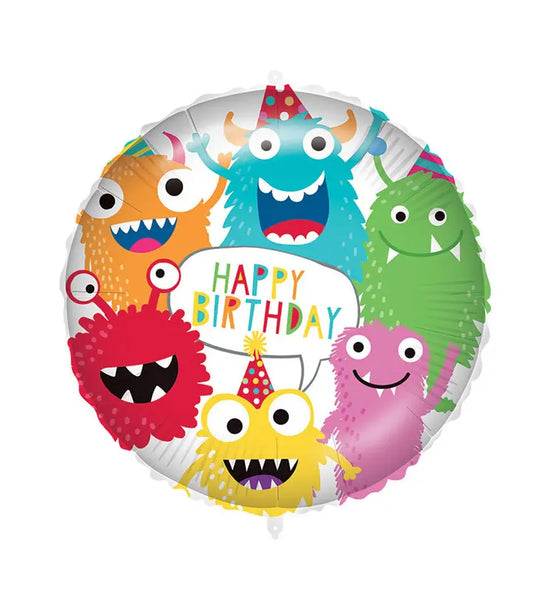 "Happy Birthday Monsters" Round Foil Balloon 46 cm
