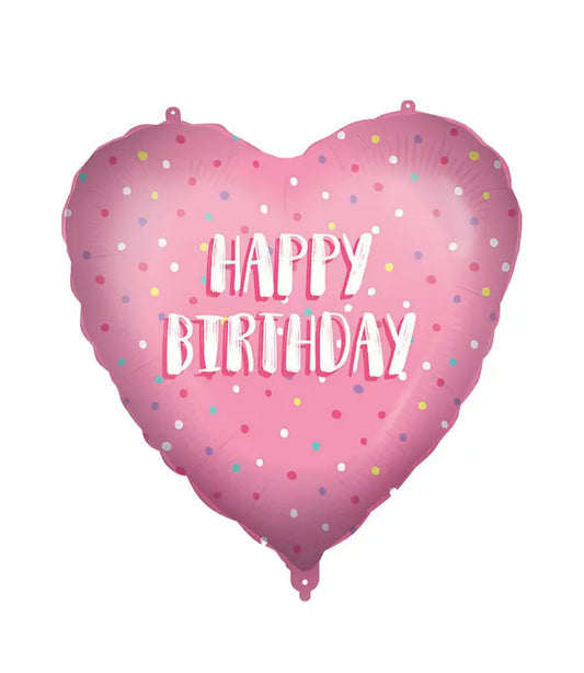 "Happy Birthday Pink Heart" Foil Balloon 46 cm