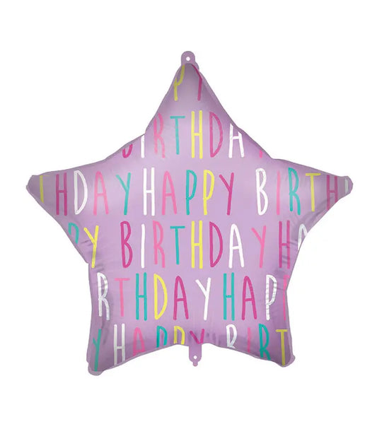 "Happy Birthday Purple Star" Foil Balloon 46 cm