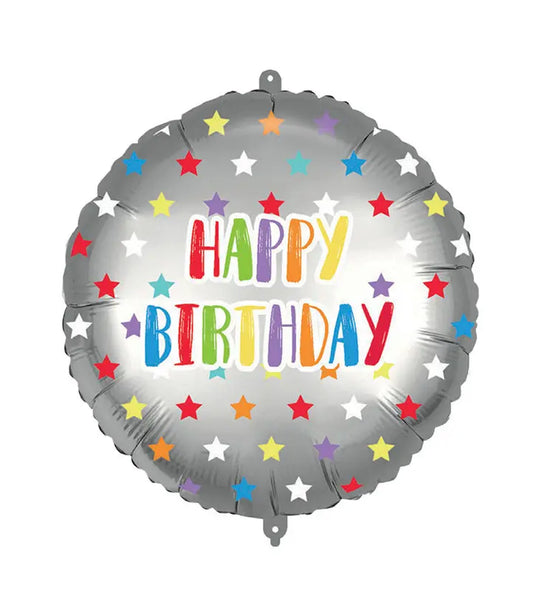 "Happy Birthday Colorful Stars" Round Foil Balloon 46 cm