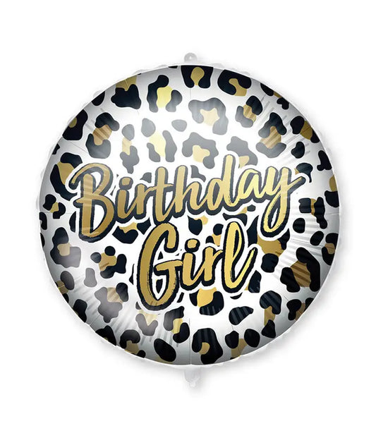 "Birthday Girl Leopard" Round Foil Balloon 46 cm