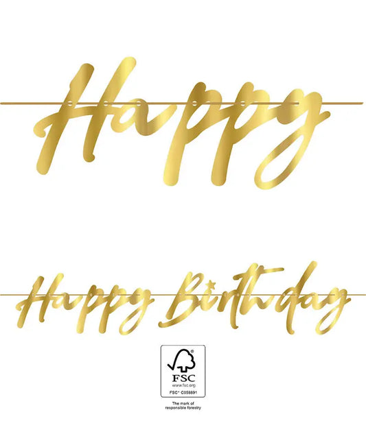 Paper Garland "Happy Birthday" in Metallic Gold Color