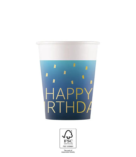 Birthday Party FSC Paper Cups 200ml Blue