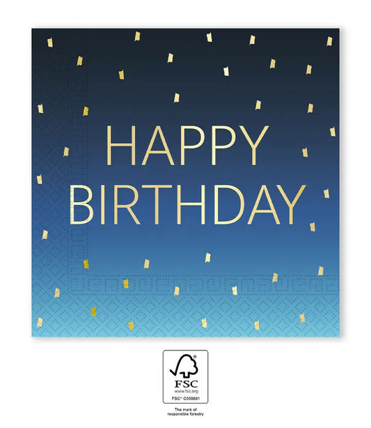 Birthday Party FSC Two-Ply Paper Napkins 33x33cm Blue