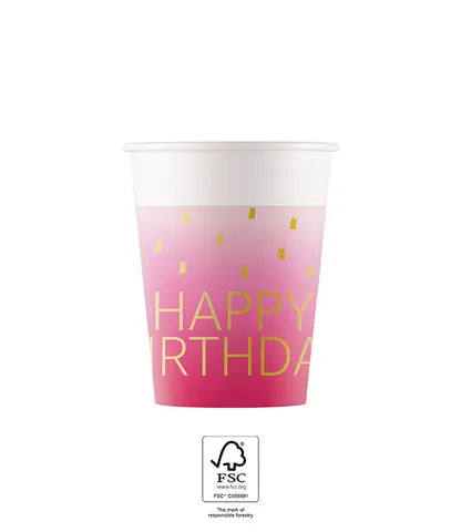 Birthday Party FSC Paper Cups 200ml Pink