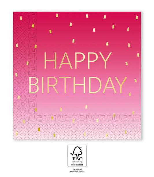 Birthday Party FSC Two-Ply Paper Napkins 33x33cm Pink