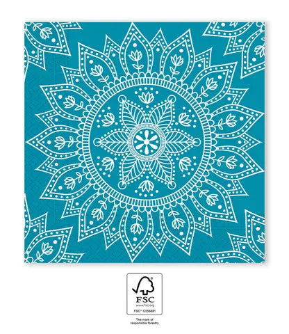 Mandala Petrol & White Paper Napkins 33x33cm